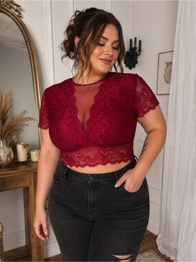 torrid Burgundy Lace Mesh Crop Top